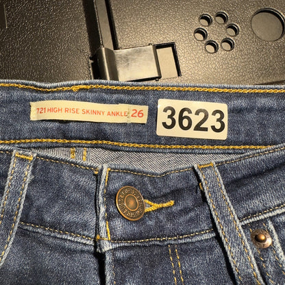 Levi's 721 Skinny Ankle Jeans Womens 26 Blue Distressed