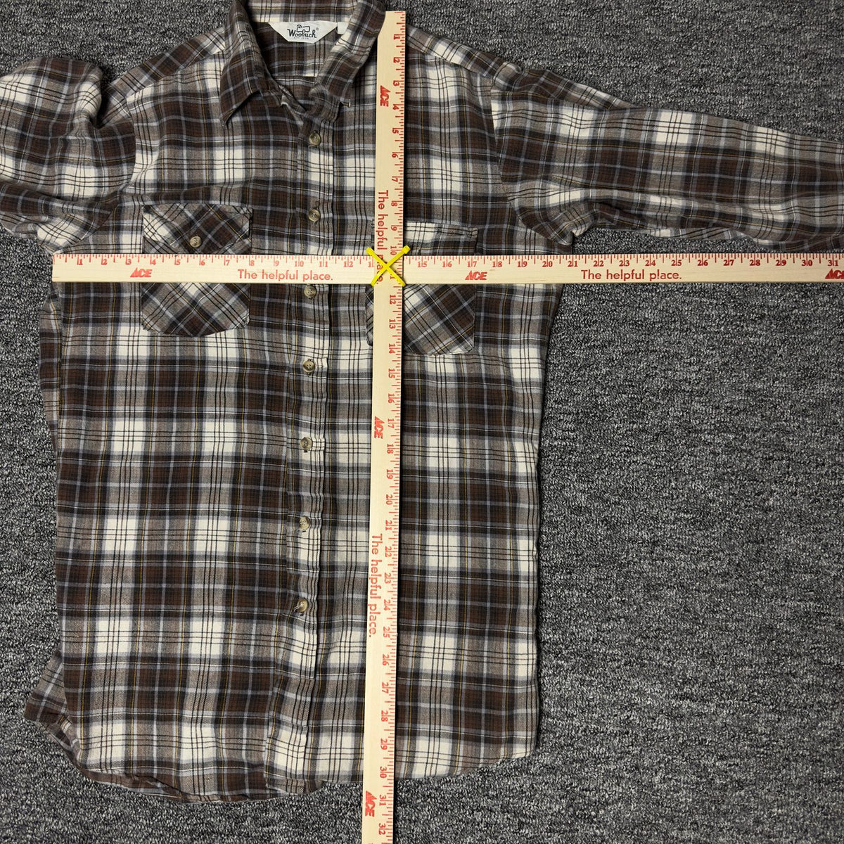Woolrich Plaid Flannel Shirt Mens Brown Classic Workwear