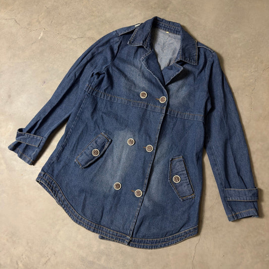 Unbranded Denim Pea Coat Jacket Womens M Blue Double Breasted Streetwear Retro