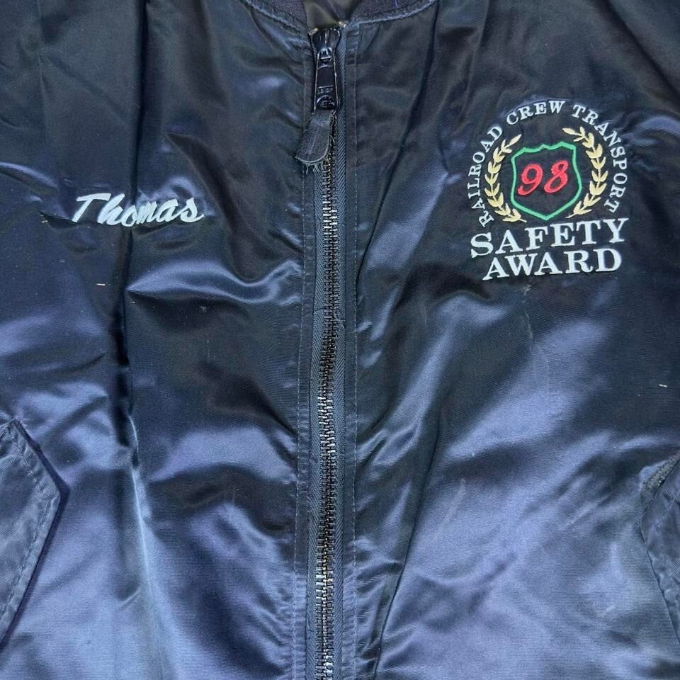 Vintage Safety Award Bomber Jacket Black Embroidered XXL