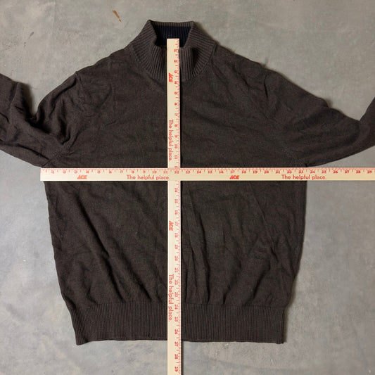 Eddie Bauer Quarter Zip Sweater Mens L Brown Cashmere Blend