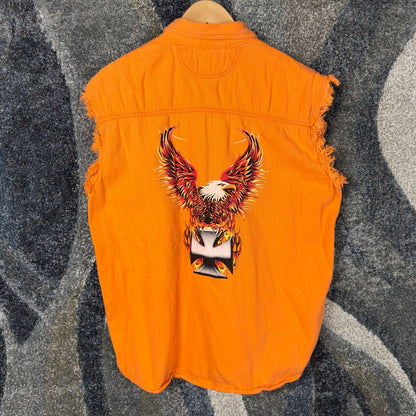 Vintage Y2K Sleeveless Vest Mens XL Orange Eagle Biker Punk