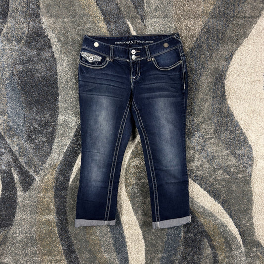 Y2K Premium Vanity Capri Jeans Womens 26 Dark Wash Bling