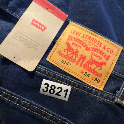 NWT Levi's 514 Mens Straight Jeans W34 L30 Dark Wash