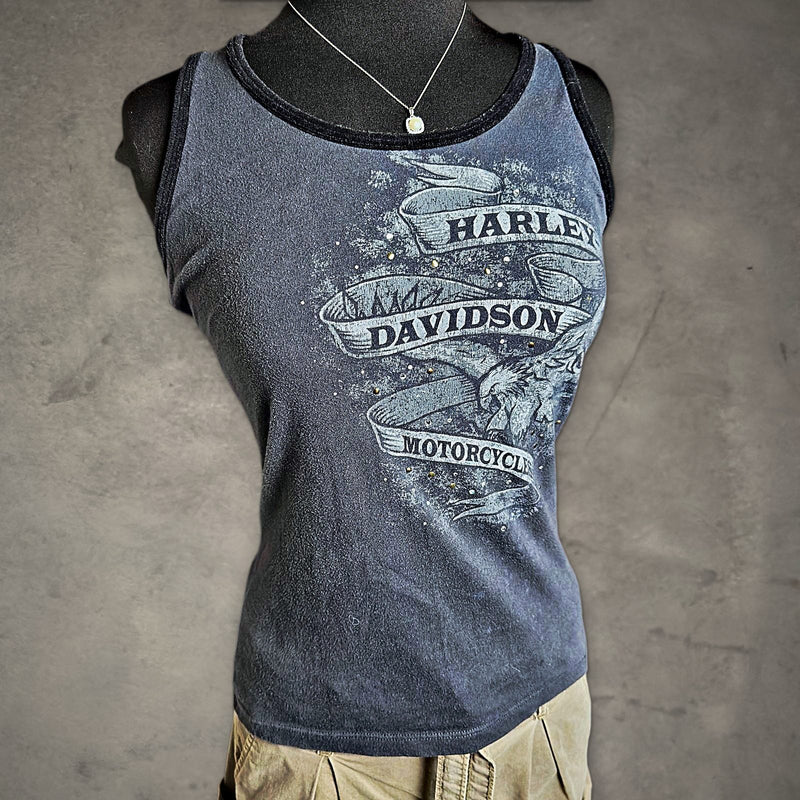 Harley-Davidson Rhinestone Tank Top Womens L Gray Biker