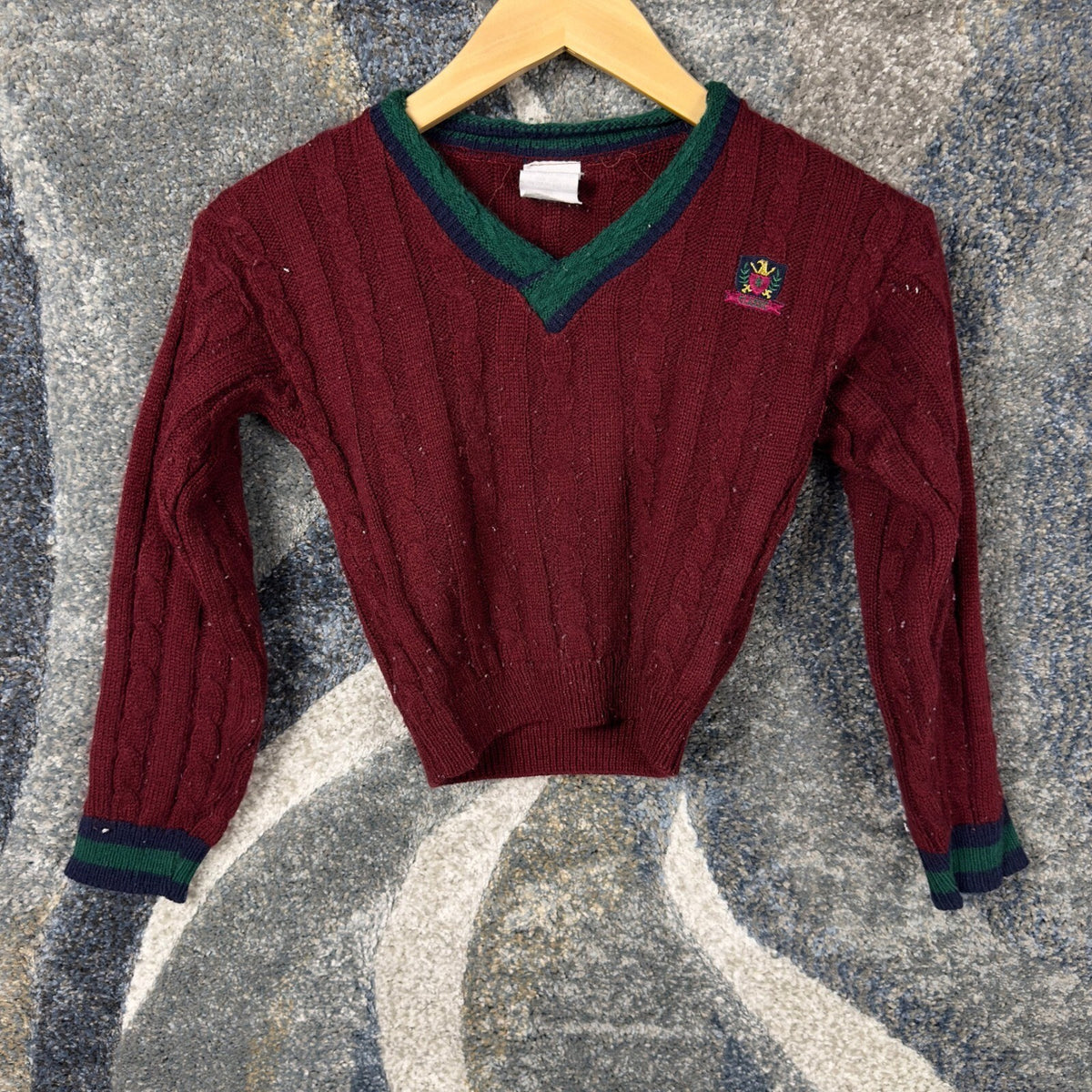 Vintage Cable Knit Sweater Girls 6 Burgundy Made in USA