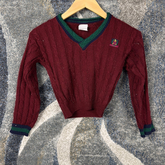 Vintage Cable Knit Sweater Girls 6 Burgundy Made in USA