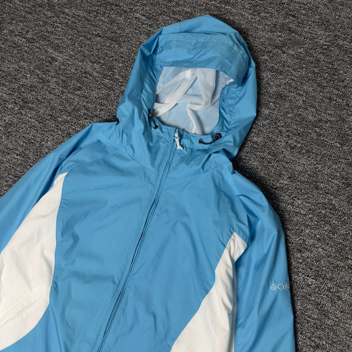 Columbia Windbreaker Jacket Womens M Blue White Hooded