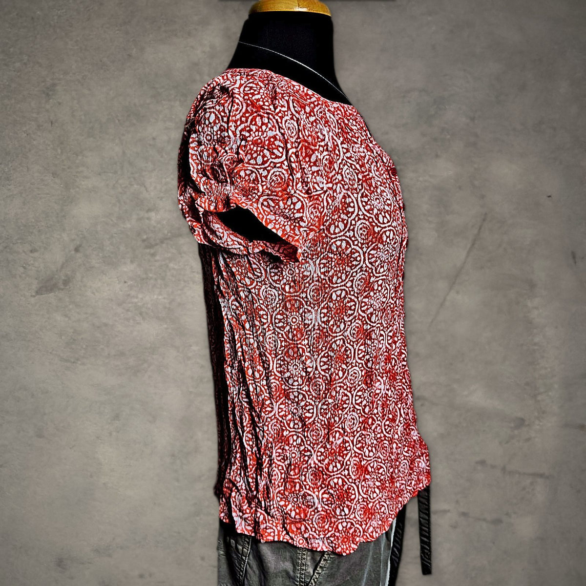 Laura Scott Crinkle Blouse Womens S Orange Medallion Boho