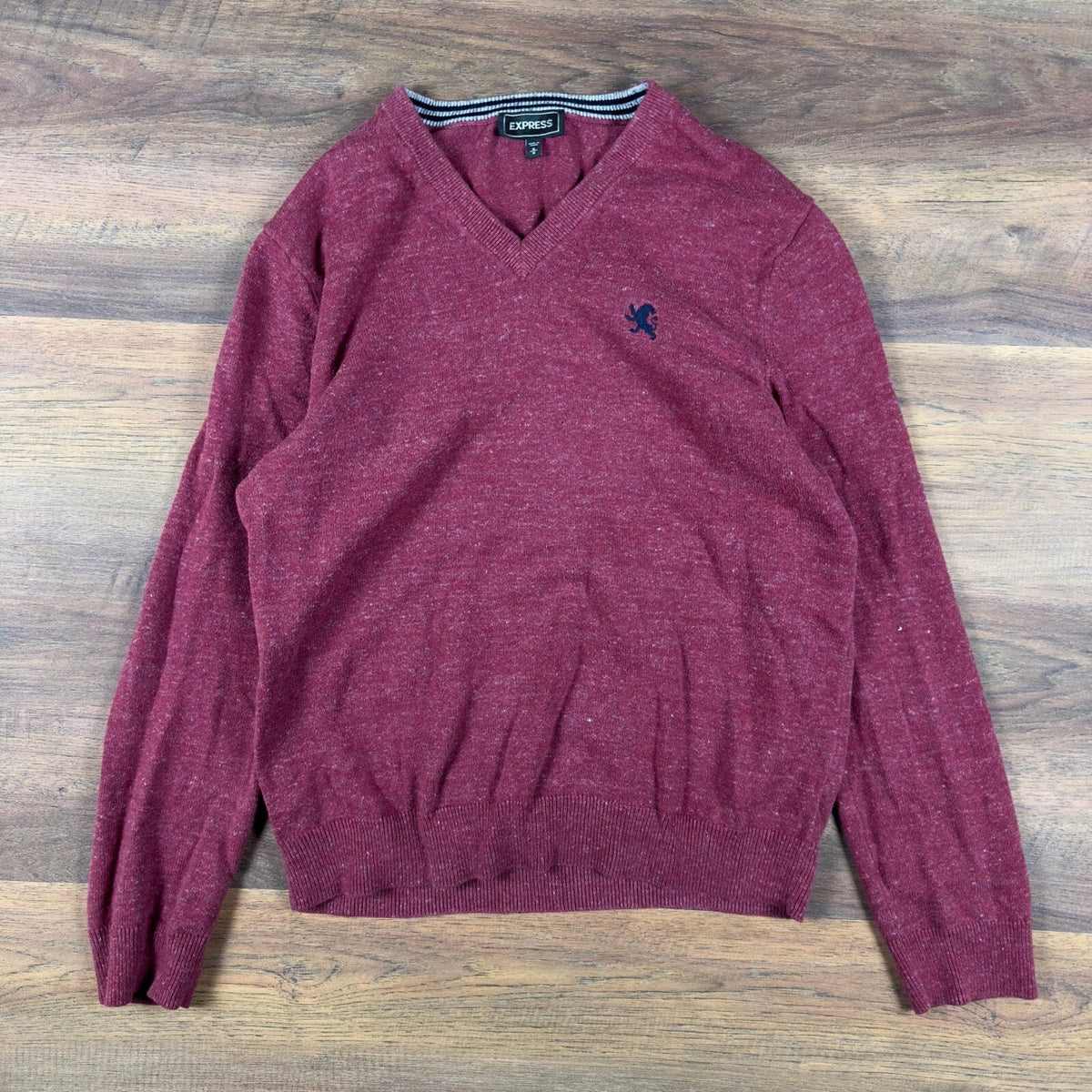 Y2K Express V-Neck Sweater Mens M Burgundy Heathered Knit