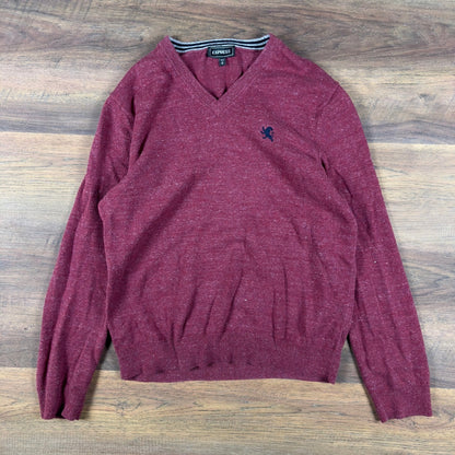 Y2K Express V-Neck Sweater Mens M Burgundy Heathered Knit