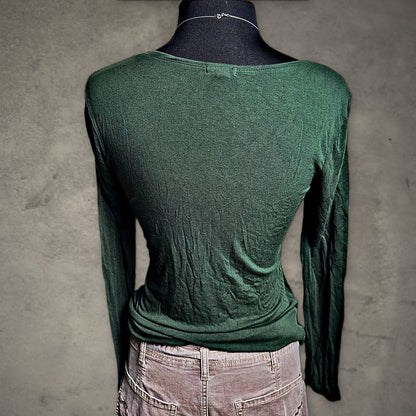 Eyeshadow Scoop Neck Long Sleeve Top Womens M Forest Green