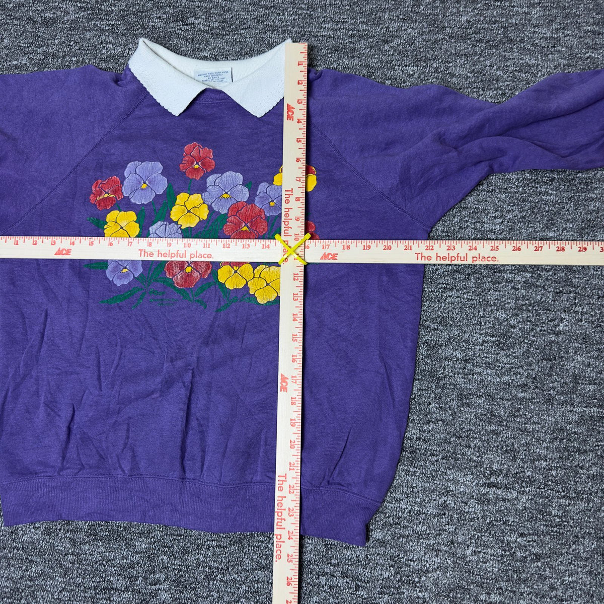 Morning Sun Pansy Floral Collared Sweatshirt Purple L Boho