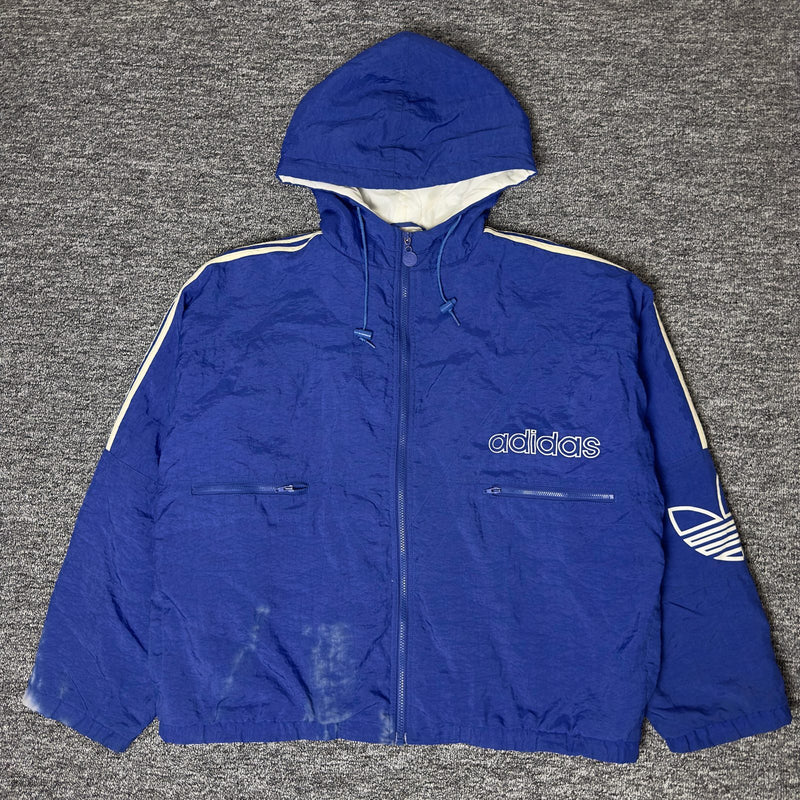 Adidas Hooded Windbreaker Jacket Mens L Blue Trefoil