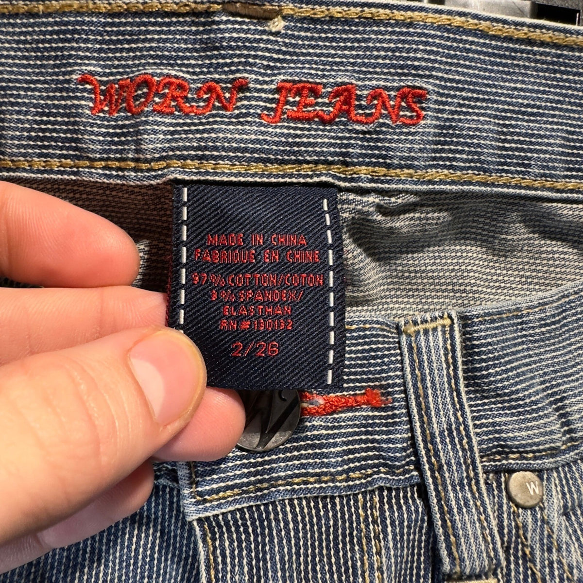 Vintage Worn Jeans Pinstripe Straight Jeans Womens 2/26 Blue