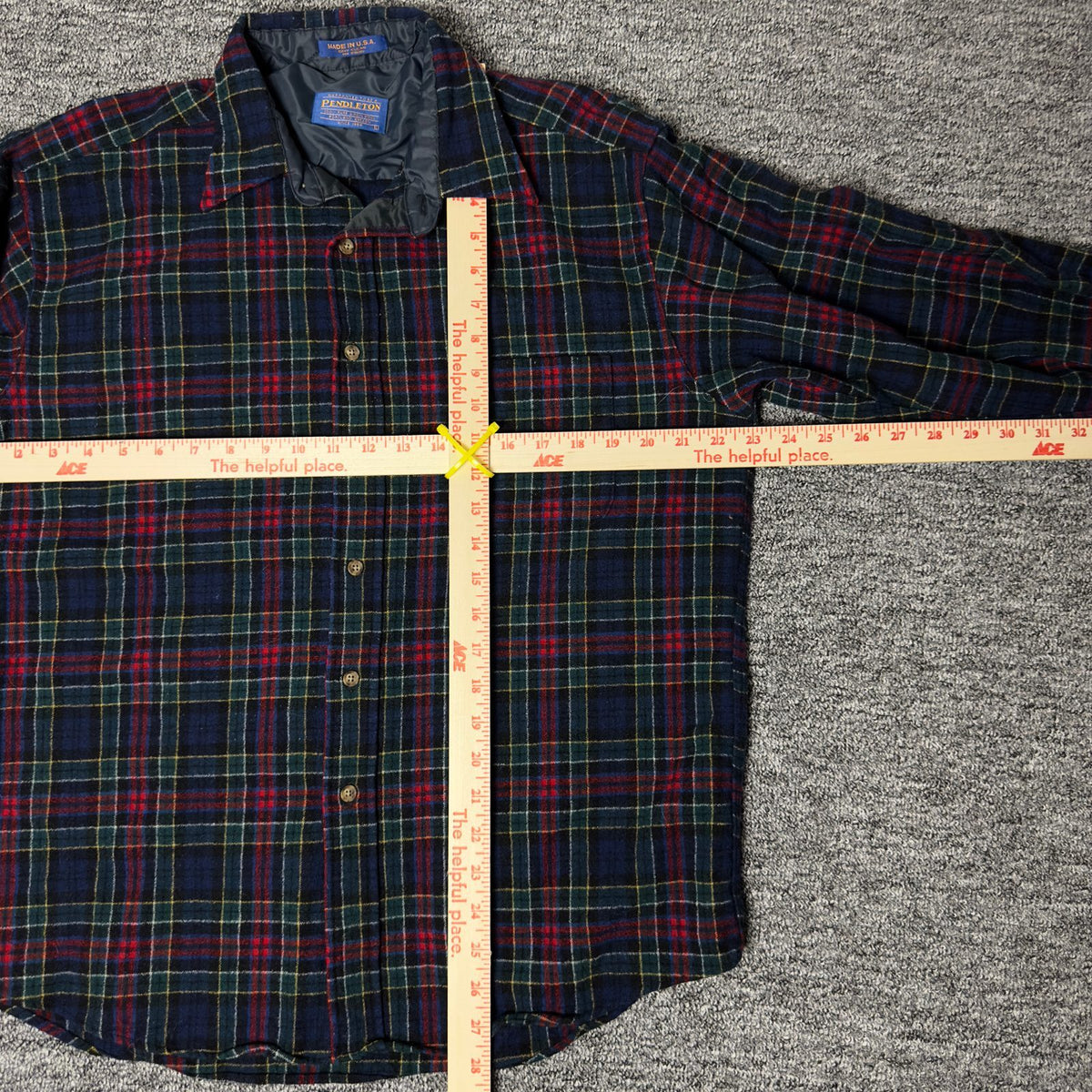Pendleton Wool Flannel Shirt Mens L Navy Tartan Plaid Preppy