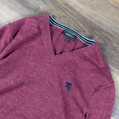 Y2K Express V-Neck Sweater Mens M Burgundy Heathered Knit