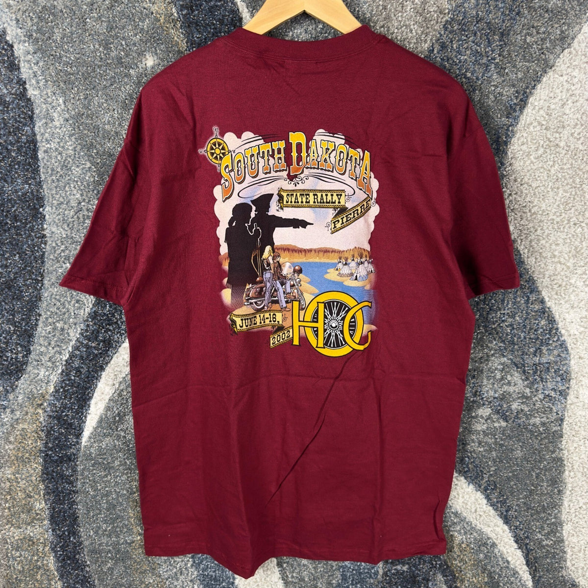 Vintage 2002 South Dakota State Rally Tee Mens L Maroon HOG