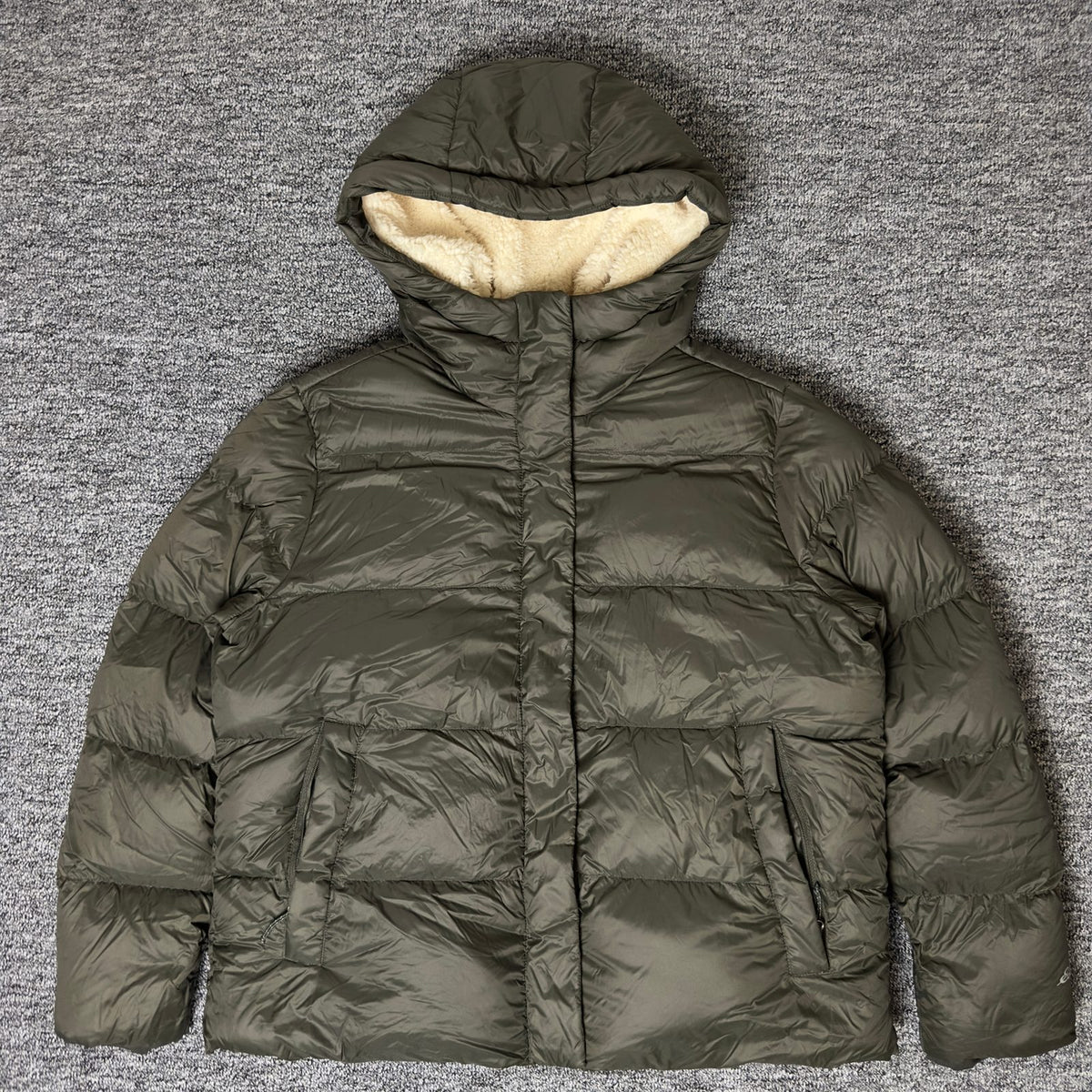 Eddie Bauer Puffer Jacket Womens XL Olive Sherpa Hood