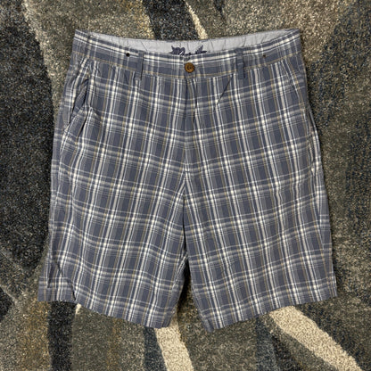 Rock & Republic Plaid Shorts Mens 34 Blue Grey Baggy Preppy