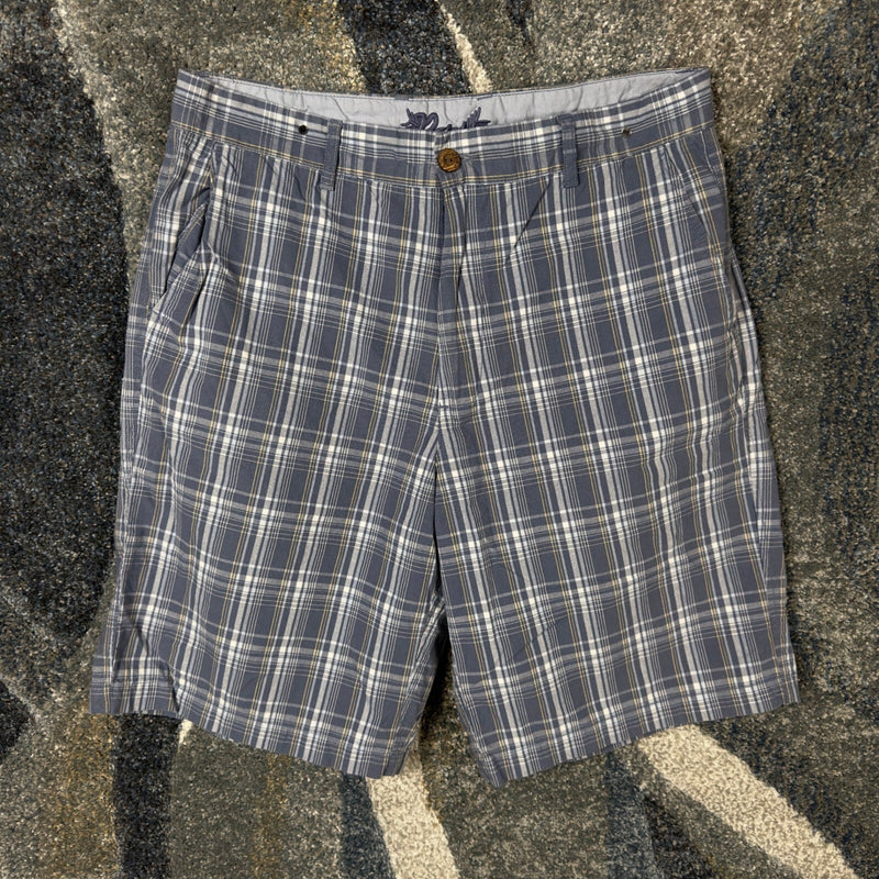 Rock & Republic Plaid Shorts Mens 34 Blue Grey Baggy Preppy