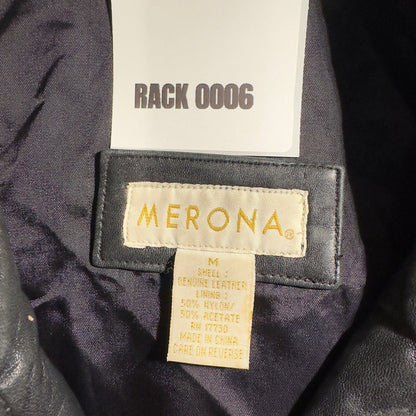 Vintage Merona Leather Zip Up Jacket Womens Medium Black Grunge Y2K Streetwear