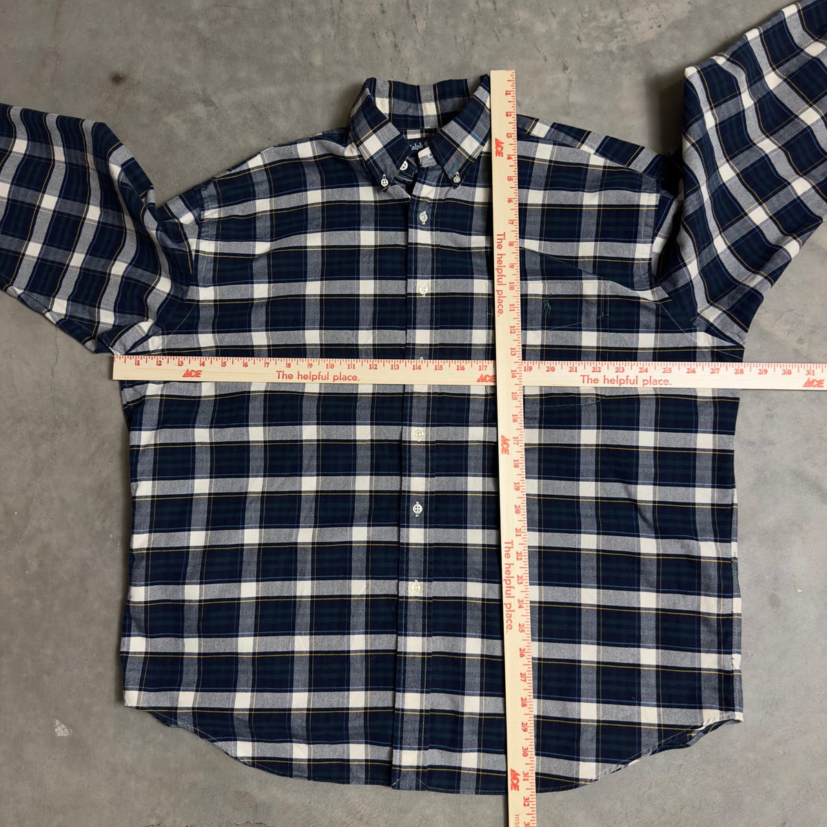 Ralph Lauren Big Shirt Mens L Navy Plaid Cotton