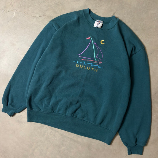 Vintage Jerzees Duluth Sailboat Sweatshirt Mens L Teal