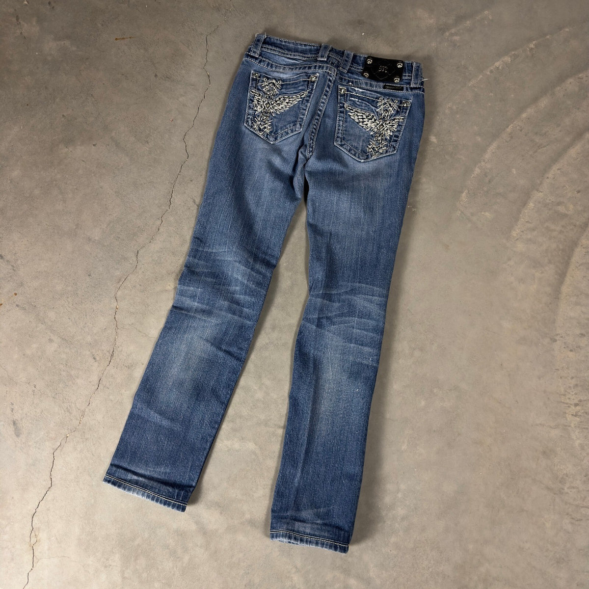Miss Me Skinny Jeans Womens 27 Blue Embroidered Y2K
