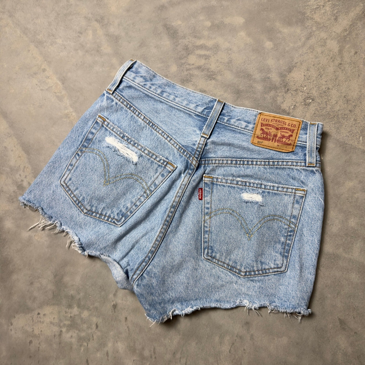 Levi's 501 High Rise Shorts Womens 25 Light Blue Distressed