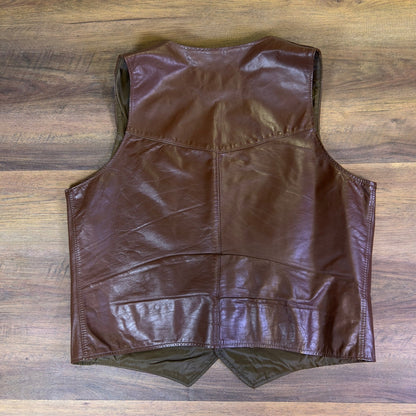 Vintage Oakton Ltd Brown Leather Western Vest Mens 54 Tall