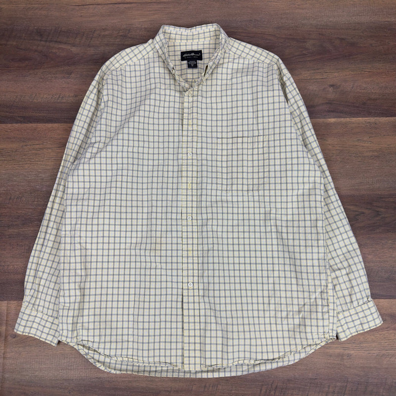 Eddie Bauer Mens XL Tall Yellow Plaid Button Down Shirt