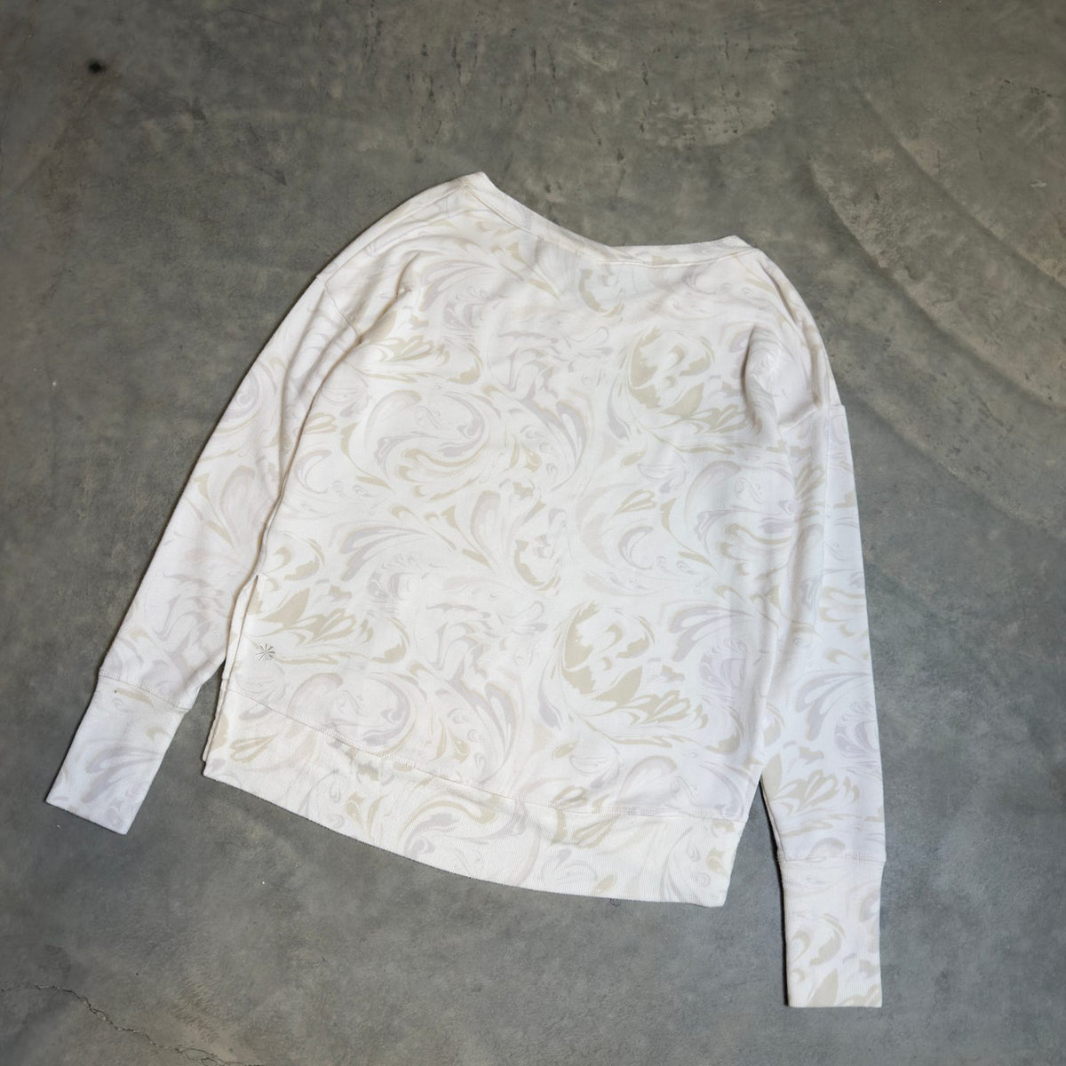 Athleta Marbled Print Pullover Sweatshirt Womens XXS Cream