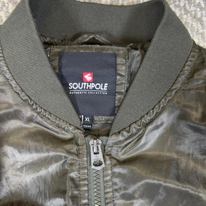 Y2K Southpole Bomber Jacket Mens XL Green Nylon Military