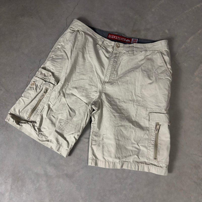 Y2K Quiksilver Cargo Shorts Mens 38 Tan Khaki Baggy Skate
