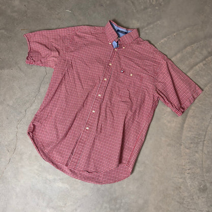 Vintage Tommy Hilfiger Plaid Button Down Mens L Red White