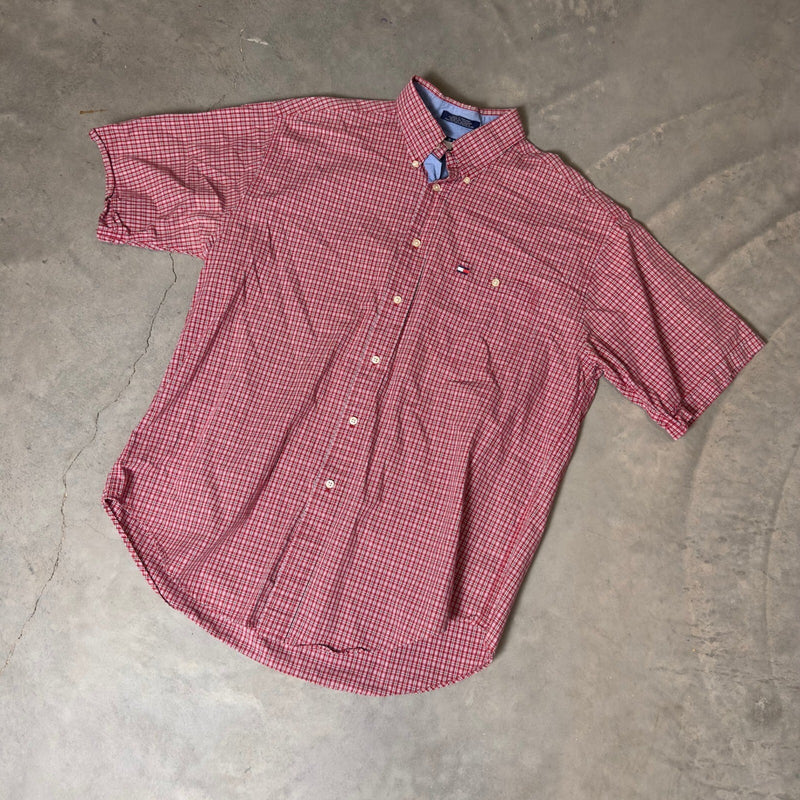 Vintage Tommy Hilfiger Plaid Button Down Mens L Red White