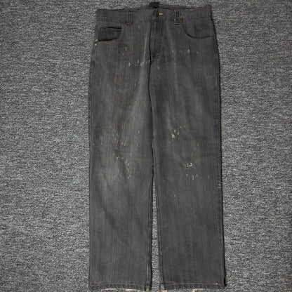 Y2K Gothic Lion Crest Embroidered Baggy Denim Jeans Gray