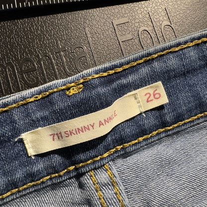 Levi's 711 Skinny Ankle Jeans Womens 26 Blue Raw Hem Ripped