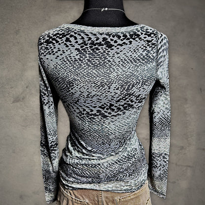 Express Snakeskin Print Long Sleeve Top Womens S Gray
