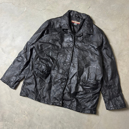 Vintage Tudor Court Patchwork Leather Jacket Womens XL Black Grunge Streetwear