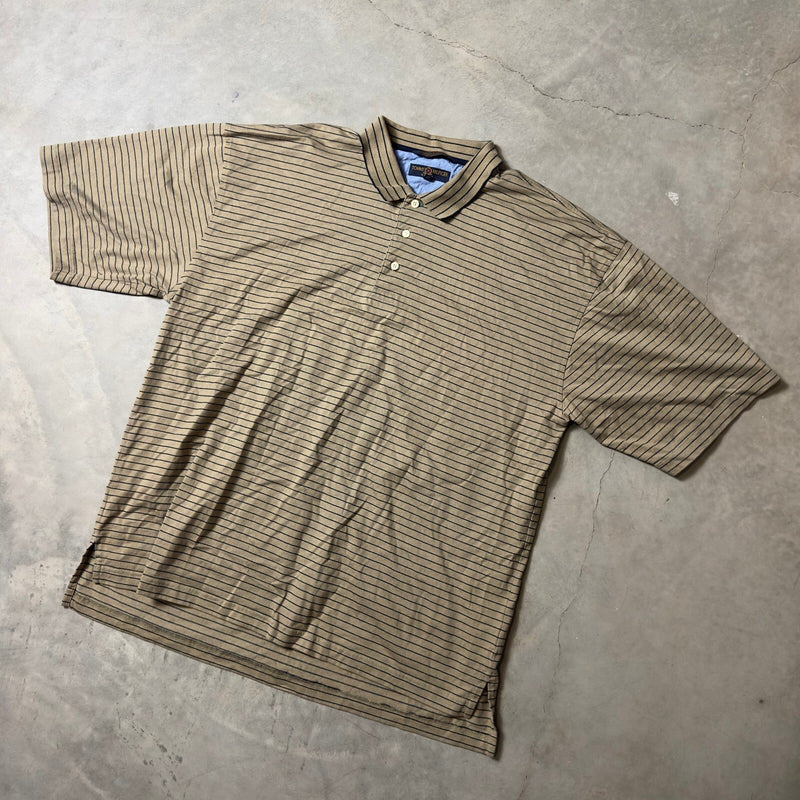 Vintage Tommy Hilfiger Golf Polo Shirt Mens XXL Tan Striped