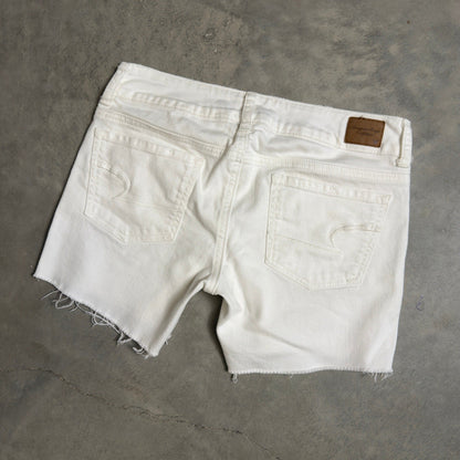 Vintage Y2K American Eagle Denim Shorts Women 4 White Frayed