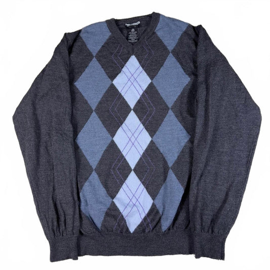 Vintage Marco Fiorini Sweater Men M Wool Argyle Italy Knit