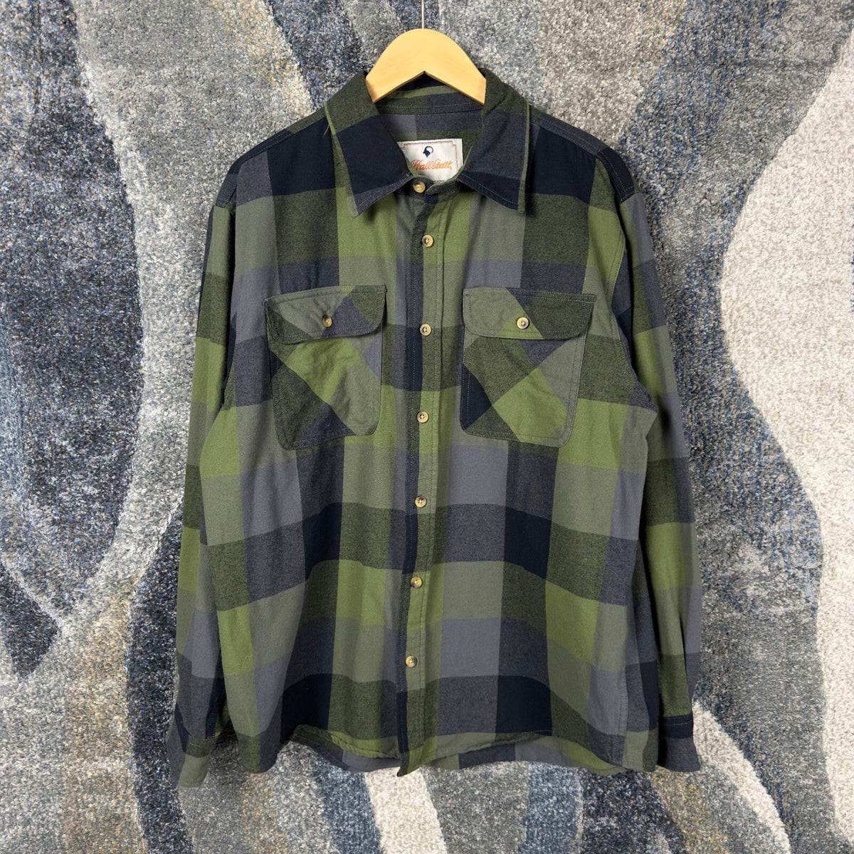 Hallstatt Buffalo Plaid Flannel Shirt Mens L Green Black