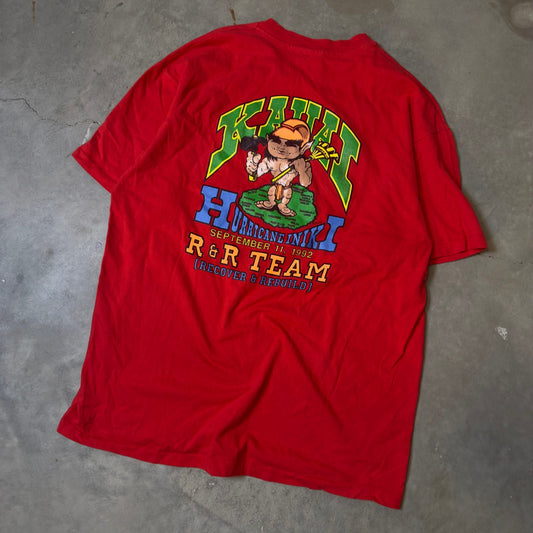 Vintage Hanes Kauai Hurricane Iniki R&R Team Tee XL Red