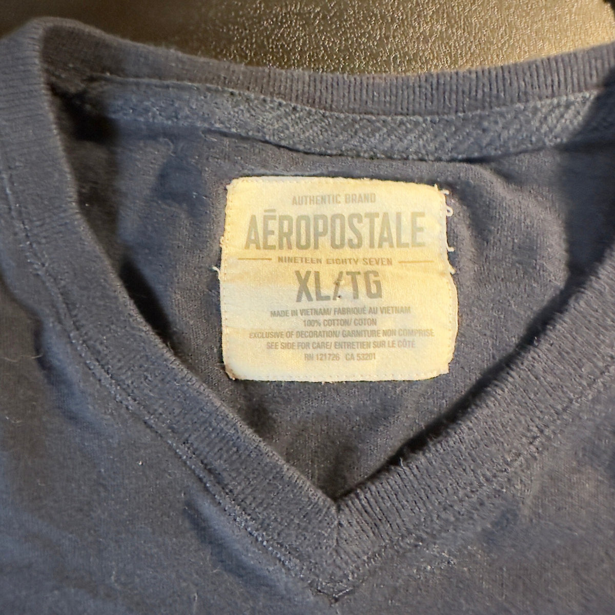 Aeropostale V-Neck Graphic T-Shirt Mens XL Navy Blue Aero 87