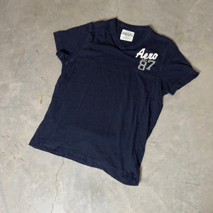 Aeropostale V-Neck Graphic T-Shirt Mens XL Navy Blue Aero 87