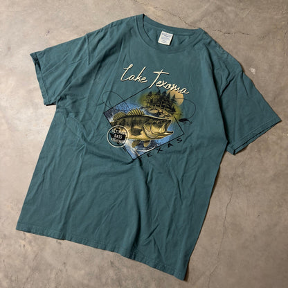 Comfort Wash Lake Texoma Bass Fishing T-Shirt Men Large Teal