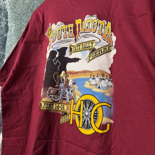 Vintage 2002 South Dakota State Rally Tee Mens L Maroon HOG
